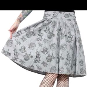 Sourpuss Gray Skater Skirt with Unique Print